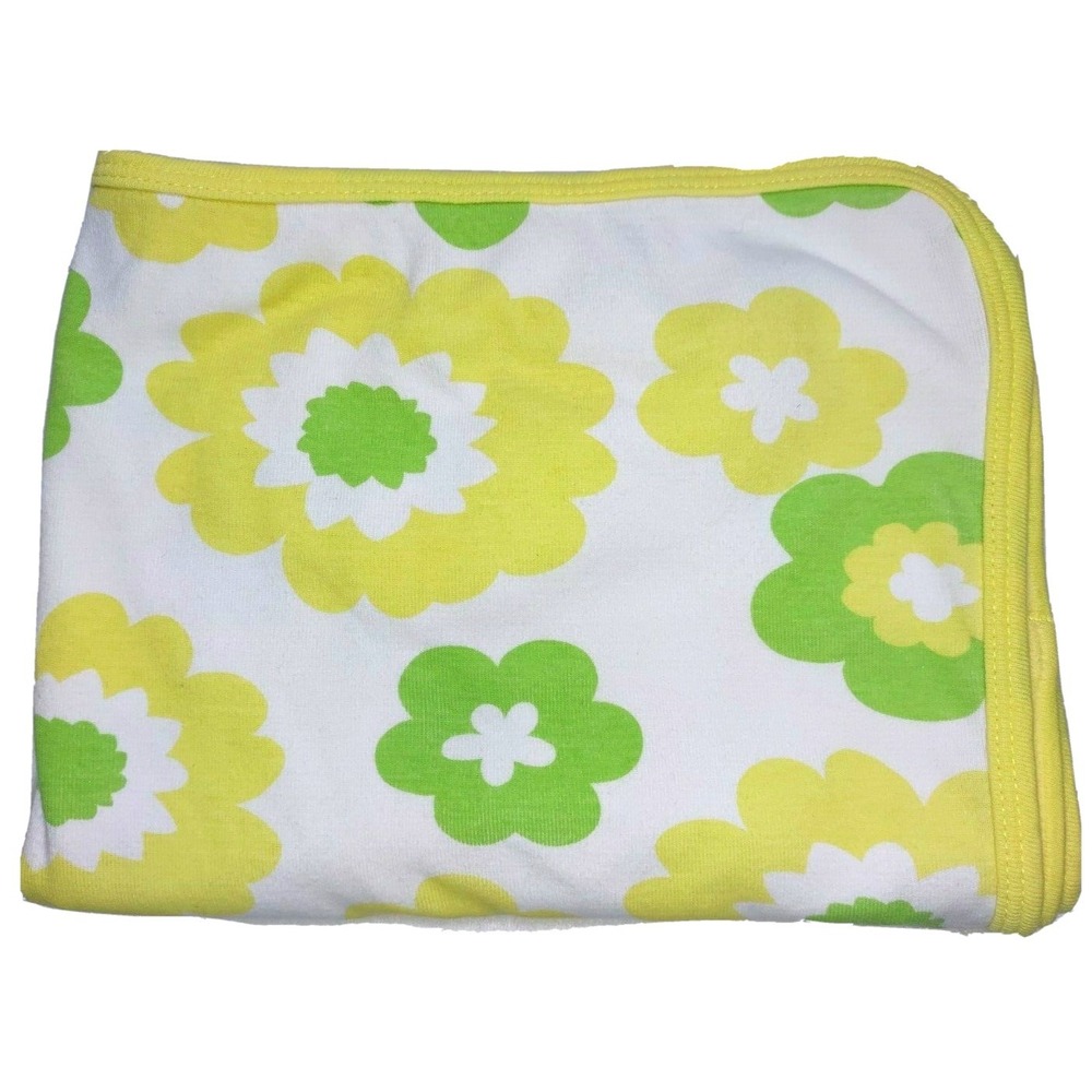 Carter's Yellow Green Flower Cotton Baby Blanket Stretchy HTF Jersey Knit